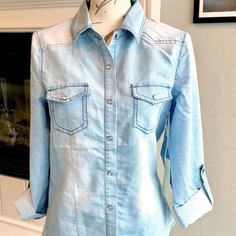 Ci Sono Denim Glass Snap Buttondown Shirt